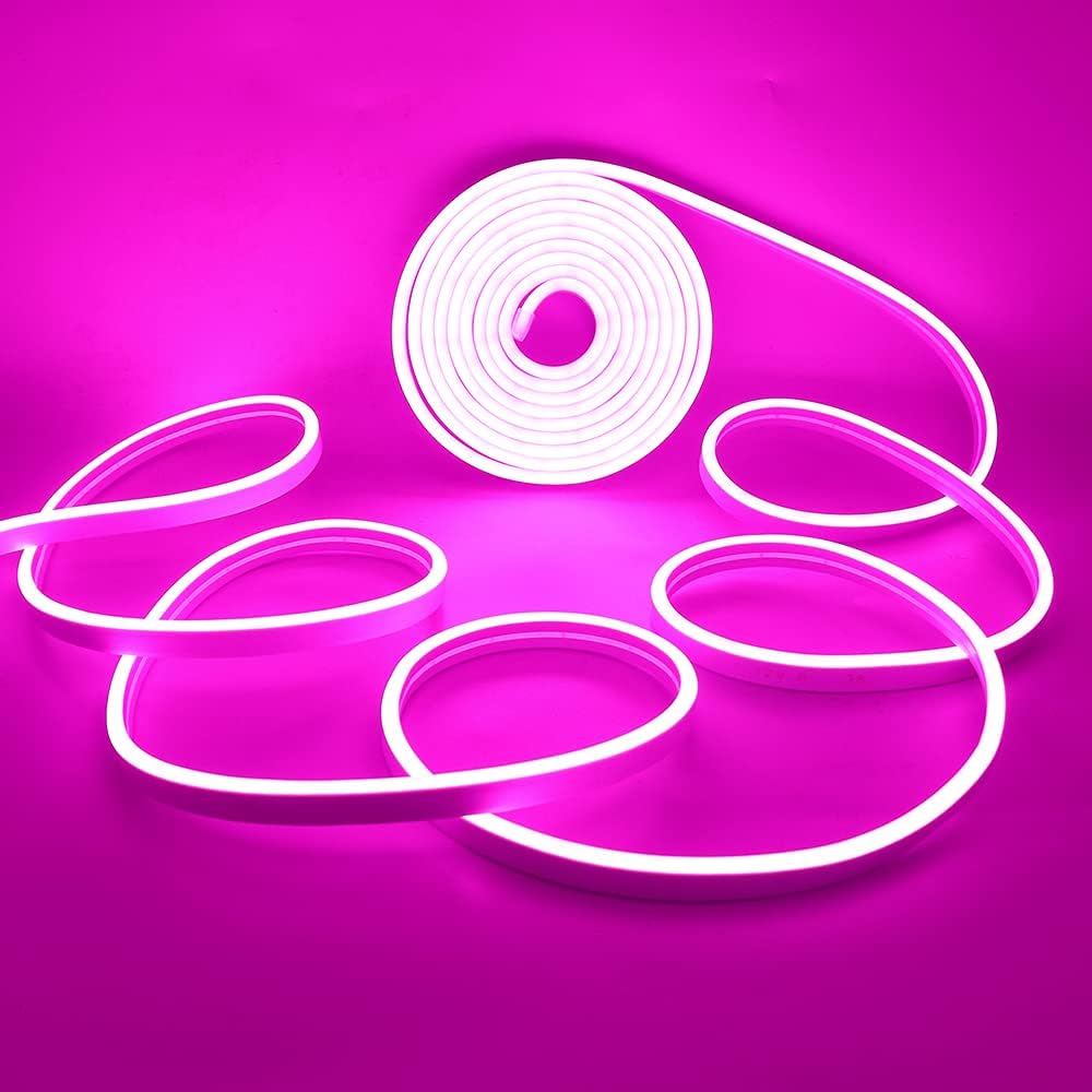 XUNATA Tira de luces LED rosadas, tira de luces LED de neón flexible para exteriores, DC 12V 3.28 pies1M 2835 120LEDsM, barra de luz de silicona