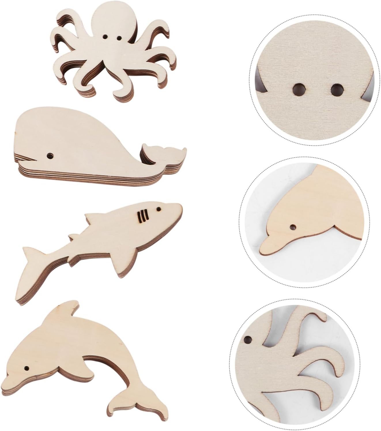 EXCEART 48 piezas de astillas de madera de animales marinos ballena de madera de animales marinos rebanadas de madera decoración delfín adornos de