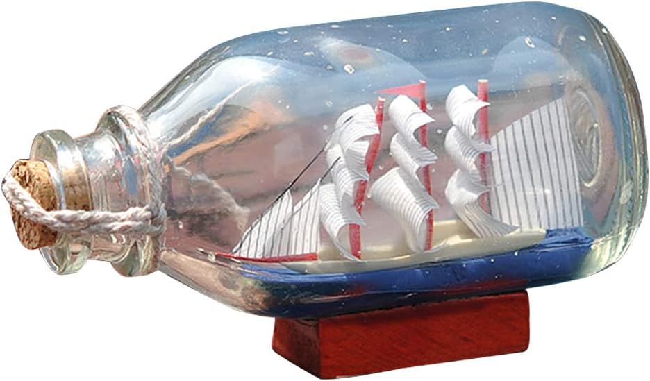 Ochine Botella de vidrio con diseño de barco de vela en miniatura, barco de vela, barco, barco, vintage, manualidades, regalos, botella de deriva,