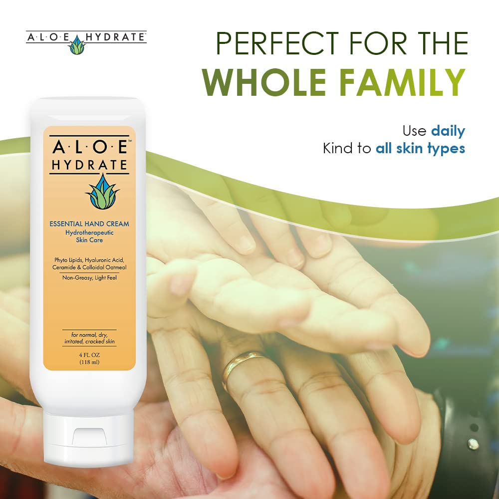 AloeHydrate Crema de manos esencial alivia, repara, suaviza y suaviza las manos y pies secos, las cutículas y la piel agrietada. Loción de manos no