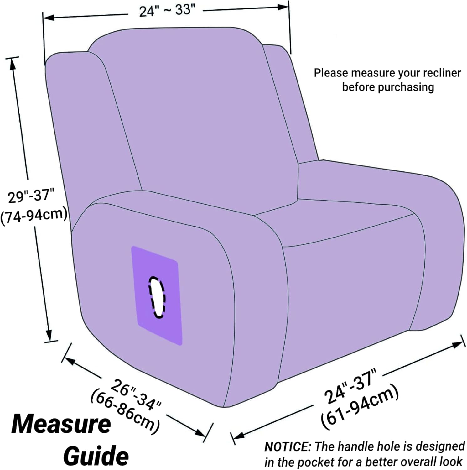 ZNSAYOTX Fundas elásticas de terciopelo reclinable, 4 piezas, funda para silla reclinable de felpa suave más gruesa con bolsillos laterales,