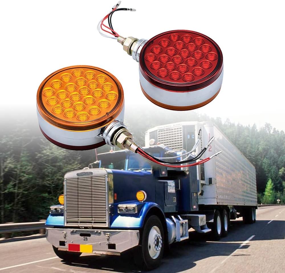 CORP – 2 unidades redondas de 4 pulgadas de doble cara de montaje de un solo perno prisionero 48-LED ámbar rojo guardabarros lateral reflectante luz