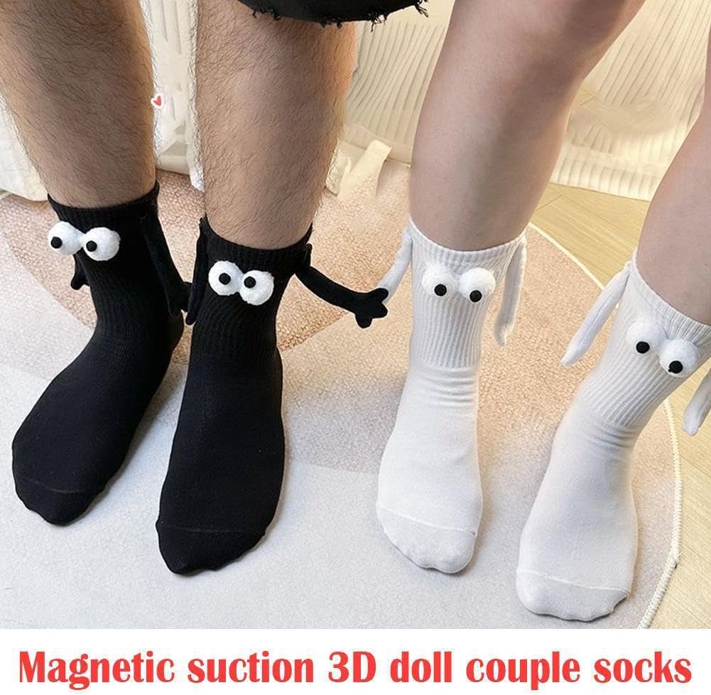 Calcetines para parejas tomados de la mano, divertidos calcetines magnéticos tridimensionales para parejas, calcetines casuales 3D de tubo medio