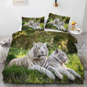 Juego de funda de edredón tamaño King de Bengala verde hierba, con estampado de animales, funda de edredón de microfibra suave y 2 fundas de Juego de funda de edredón tamaño King de Bengala verde hierba, con estampado de animales, funda de edredón de microfibra suave y 2 fundas de