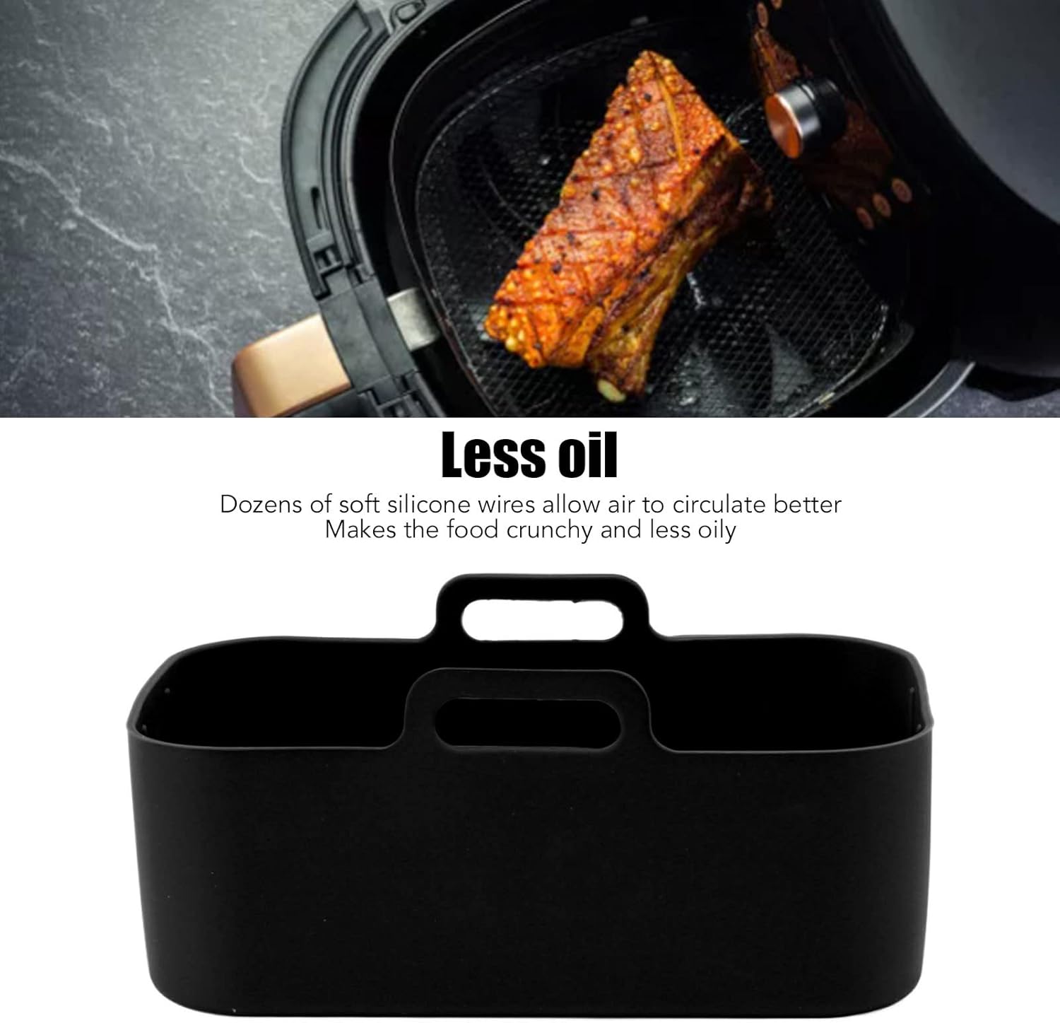 Juego de 2 cestas y tapetes de silicona para freidora, reutilizables, antiadherentes, resistentes al calor, rectangular, accesorios para horno de
