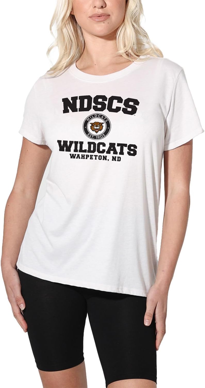 Colección oficial de camisetas sueltas con logotipo de círculo envejecido universitario para mujer, color blanco