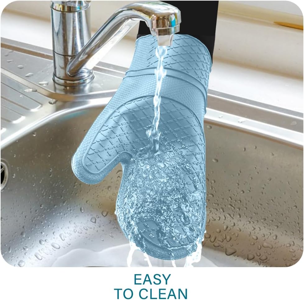 meioro Guantes de horno de silicona, resistentes al calor y antideslizantes, juego de guantes de horno de cocina flexibles con forro acolchado