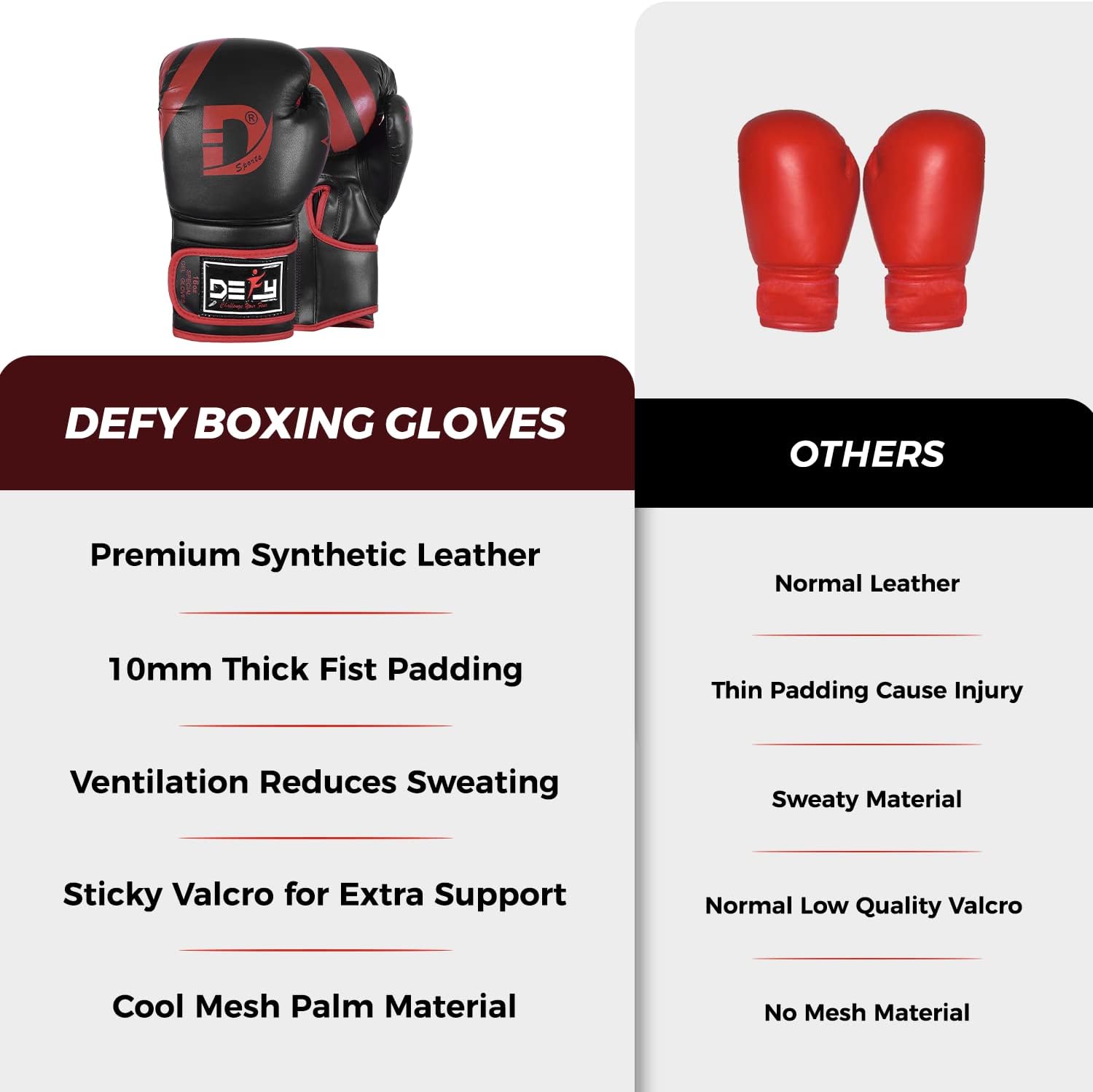 DEFY – Guantes de boxeo maravillosos para hombres y mujeres, para entrenamiento de Muay Thai, Kick Boxing, de cuero, Sparring, bolsa pesada, guantes