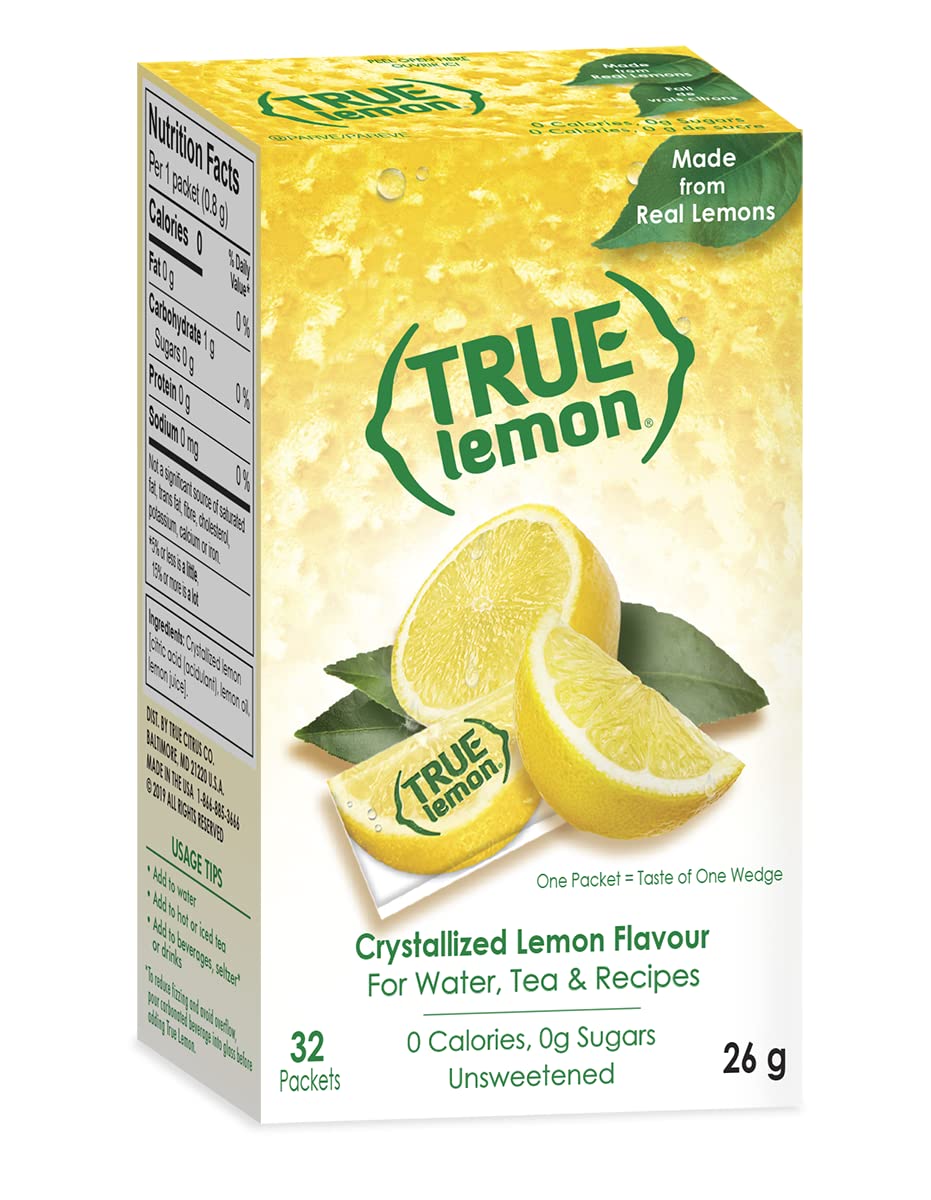 True Lemon – Limón cristalizado para agua y té, potenciador de agua en sobres de una sola porción, 32 unidades