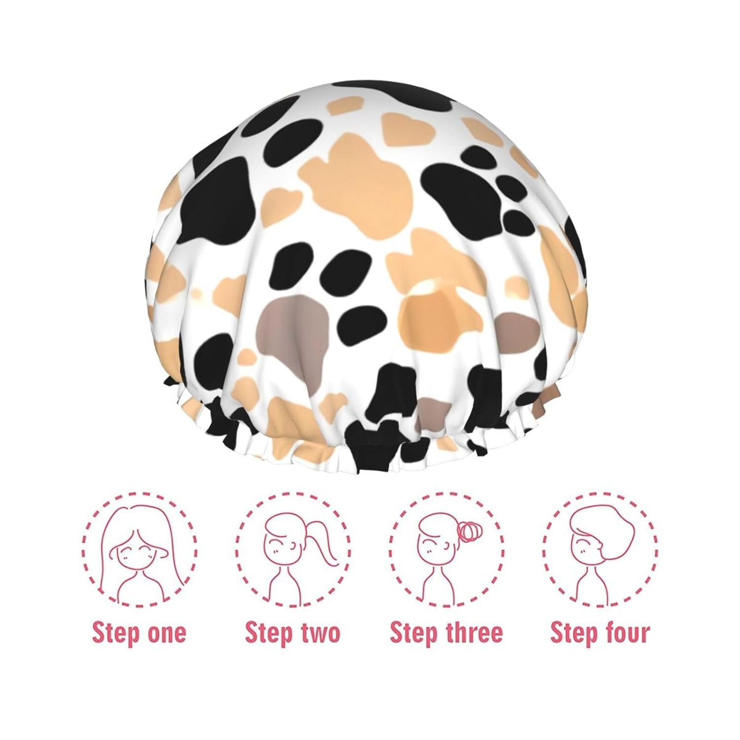Gorro de ducha con estampado de patas de perro para mujer, elástico y reutilizable, doble capa impermeable