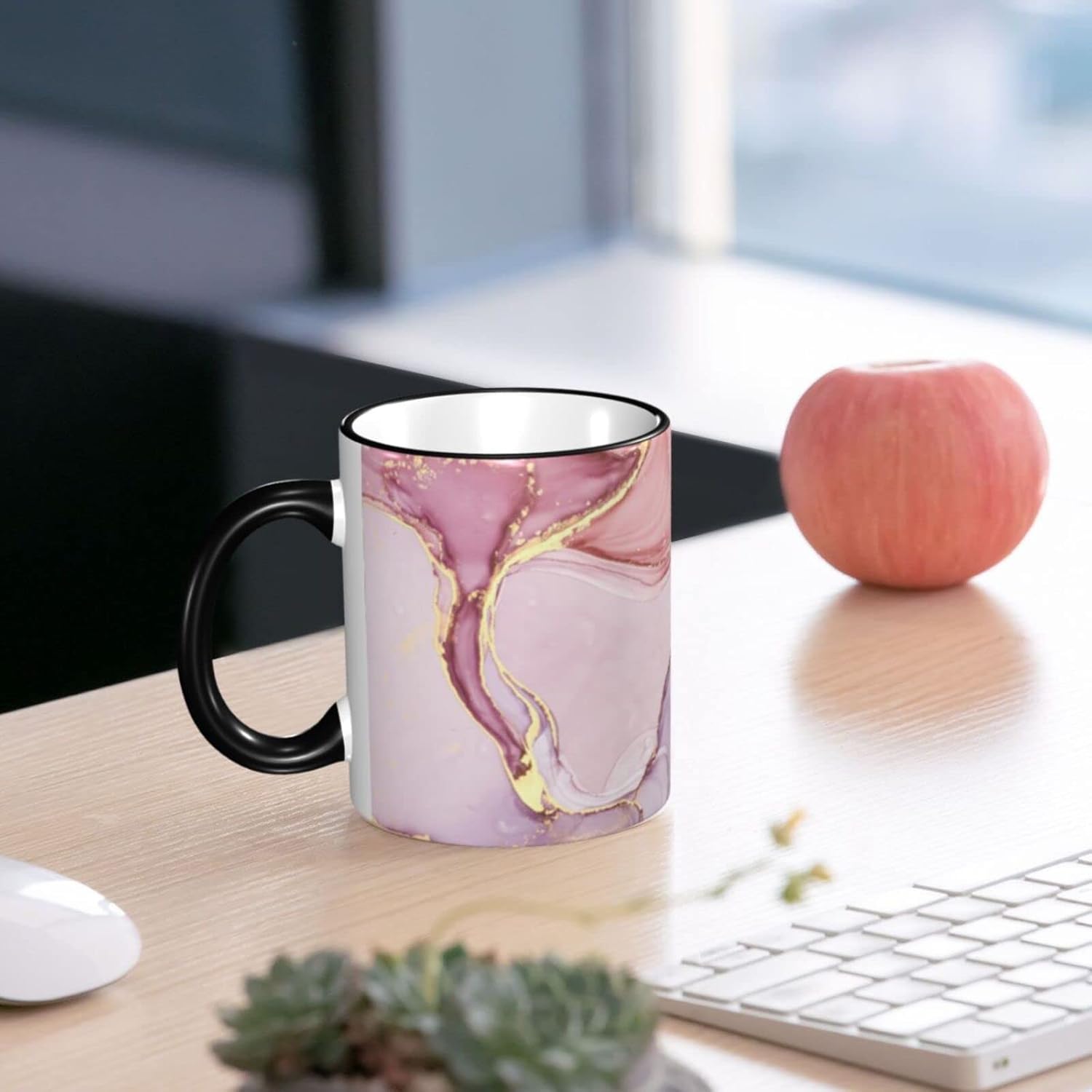 Taza de café rosa de mármol para mujeres y niñas, 12 onzas, té caliente con asa, apto para microondas, amigos, familia, personalizado