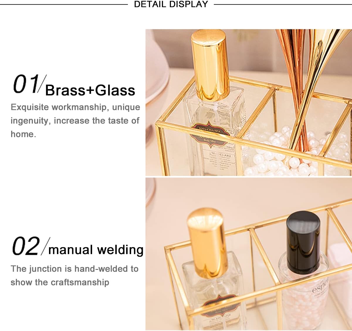 Soporte para brochas de maquillaje, organizador para escritorio, soporte dorado para bolígrafos de 10.4 x 2.8 x 3.6 pulgadas, organizador de