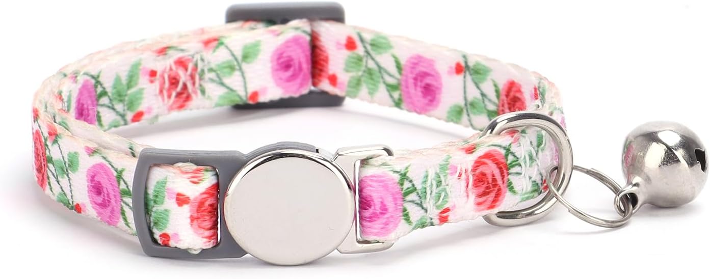 Collar de gato personalizado con nombre de identificación, placa de número de teléfono, patrón floral grabado personalizado, collar de gatito con