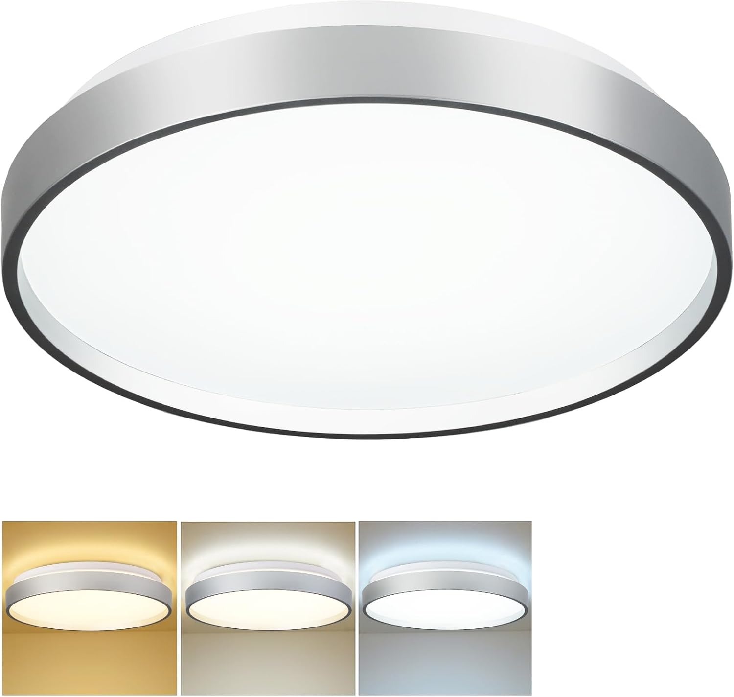 DLLT – Lámpara de techo LED moderna de 24 W, de 13 pulgadas, color plateado, de perfil bajo, luz redonda fina para cocina, dormitorio, sala de