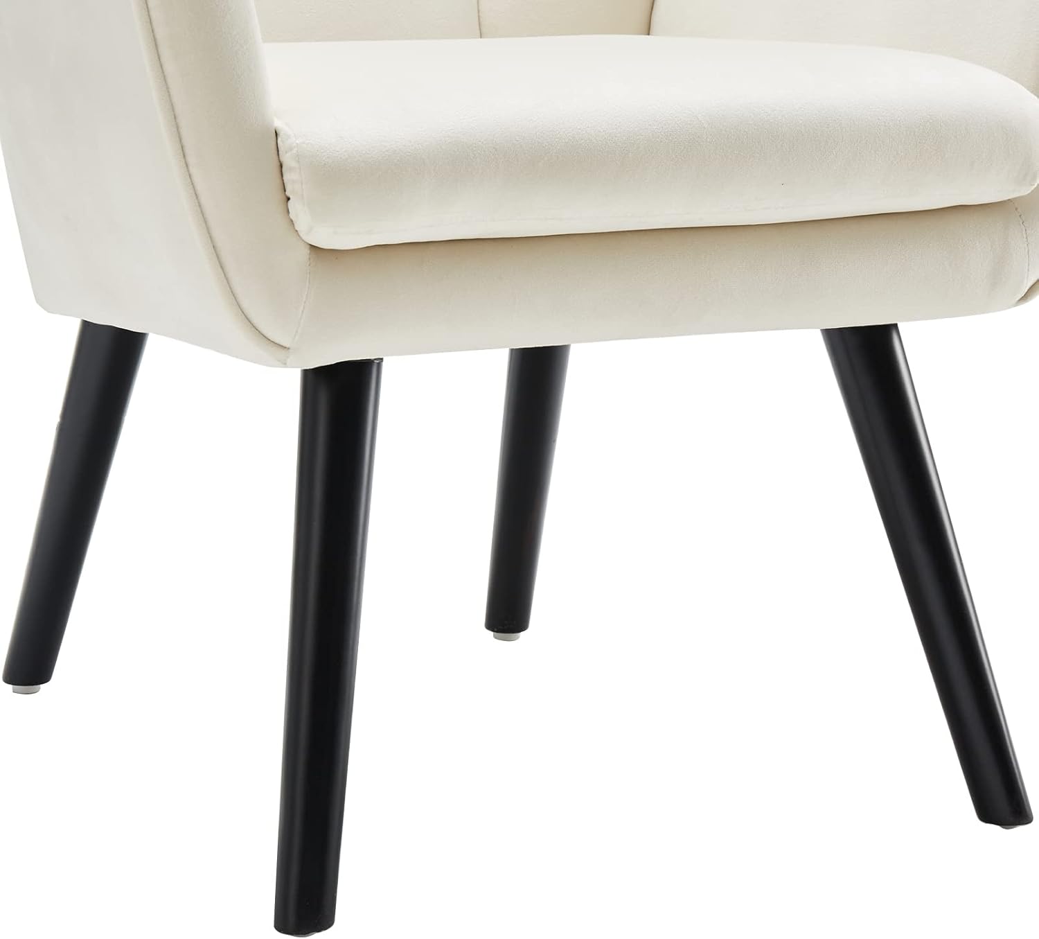 Silla decorativa color blanco crema, silla de terciopelo con respaldo de ala, a cuadros, cómoda silla copetuda con patas de madera, sofá individual