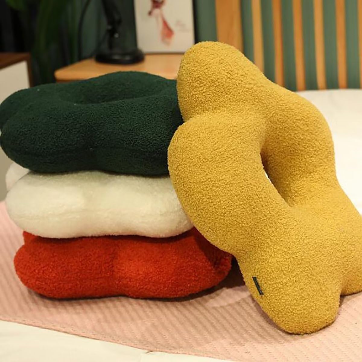 Almohada con forma de flor verde de 18 pulgadas, almohadas de flores de estilo nórdico, almohadas decorativas con bonito cojín de suelo de flores