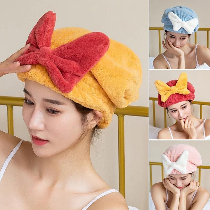 LONGLUAN Toalla de pelo súper absorbente para cabello húmedo, toalla de microfibra de secado rápido, gorro de ducha con nudo de lazo súper