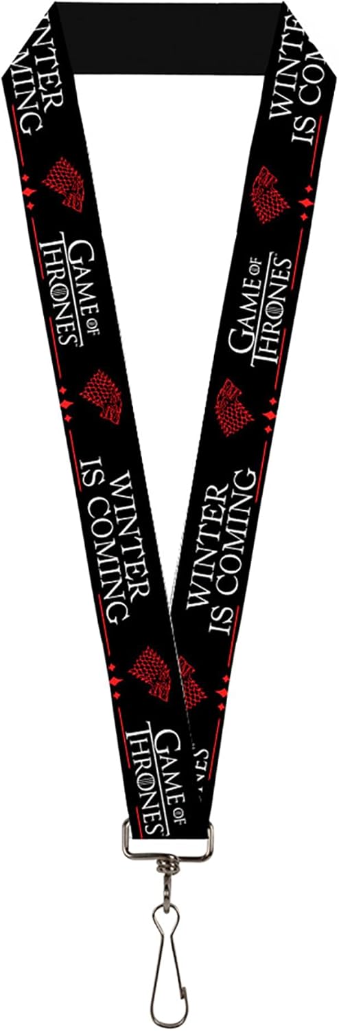 Buckle-Down Cordón de Juegos de Tronos, El invierno de los Juegos de Tronos está llegando Stark Sigil Negro Blanco Rojo, Elástico, Negro –