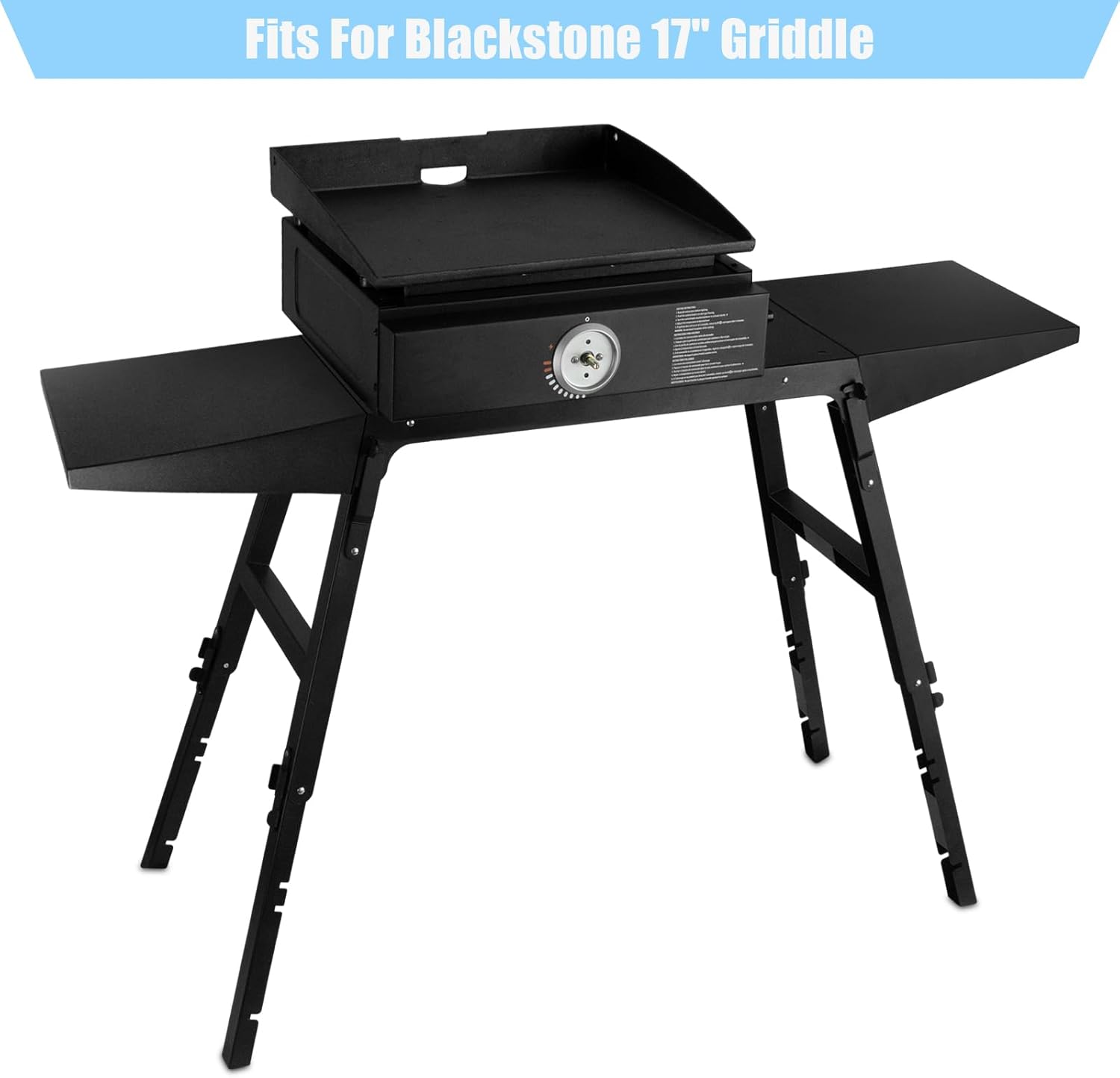 Raweao Soporte universal portátil para parrilla, soporte para parrilla Blackstone de 17 o 22 pulgadas de propano con dos estantes laterales, ideal