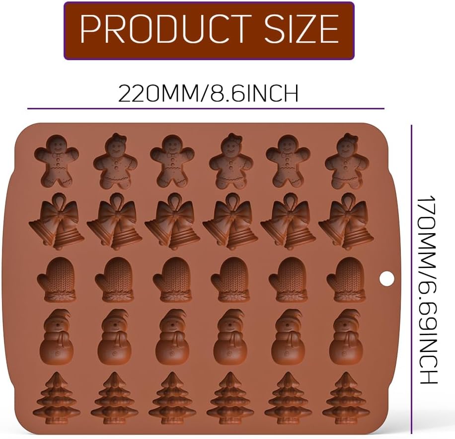 2 moldes de silicona para caramelos de gomita de Navidad, 30 moldes de Navidad para bricolaje de chocolate de Navidad, caramelos, gelatina
