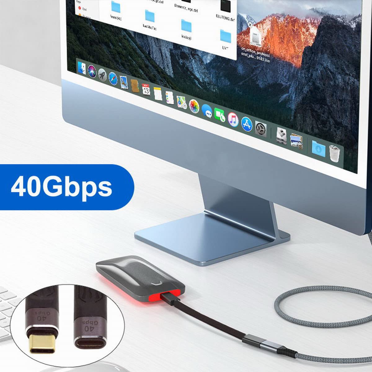 CY Cable de extensión USB4 macho a hembra de 5.1 in delgado plano macho toF 40 Gbps con carga de 100 W y 8 K a 60 Hz