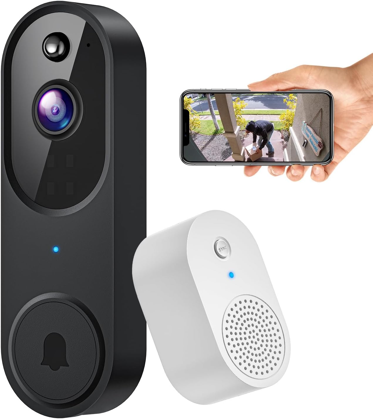 ALPHAPEACH Timbre de video 1080P inalámbrico para seguridad en el hogar con timbre de anillo, 100% sin cable, detección humana inteligente con