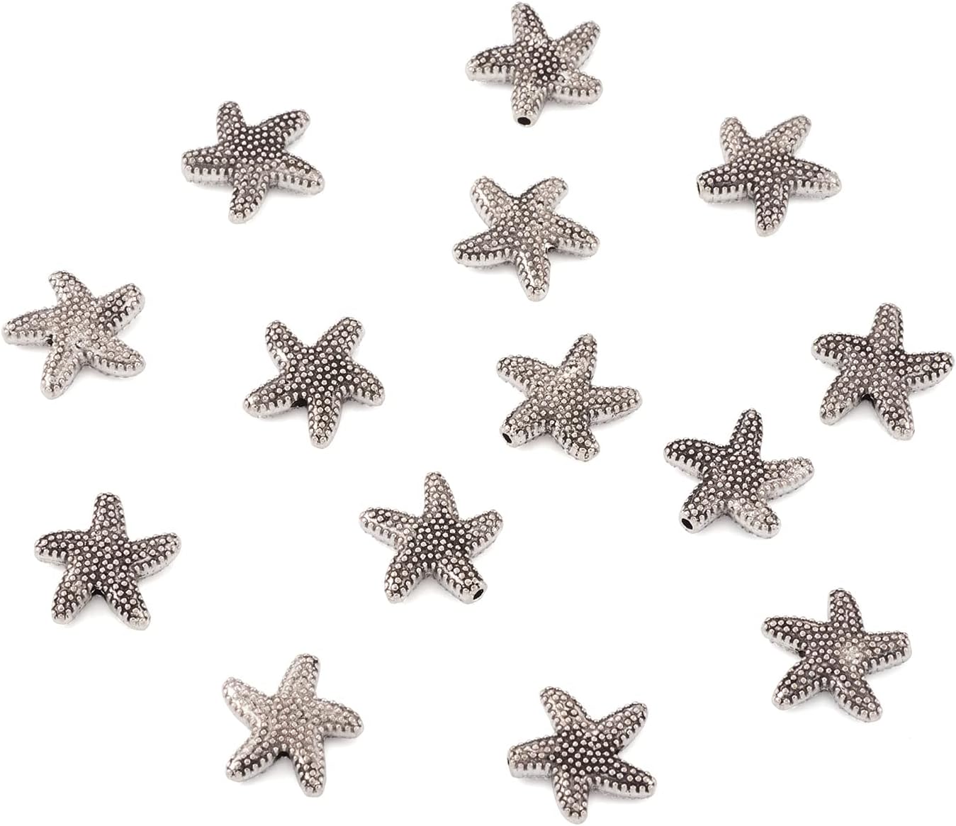 Cheriswelry 100 cuentas de aleación de estrella de mar de plata antigua de 0.531 in, cuentas espaciadoras de estrellas de mar estilo tibetano,