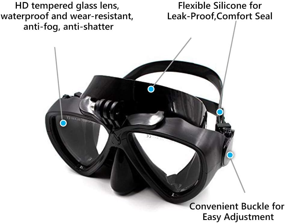 Action Cameras – Juego de esnórquel de silicona para buceo con parte superior seca, máscara panorámica de buceo de vidrio templado con pieza de boca