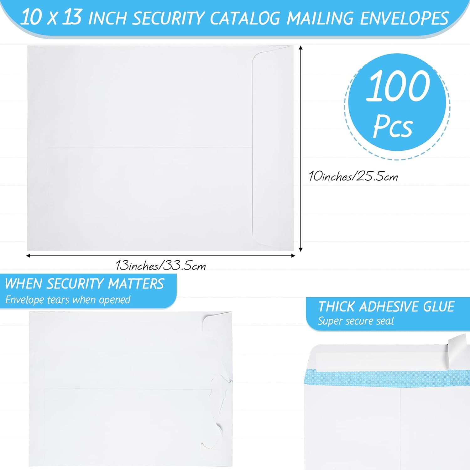 100 sobres autoadhesivos de 10 x 13 pulgadas, sobres de correo de catálogo con solapa, sobres de catálogo de seguridad blancos para catálogos de