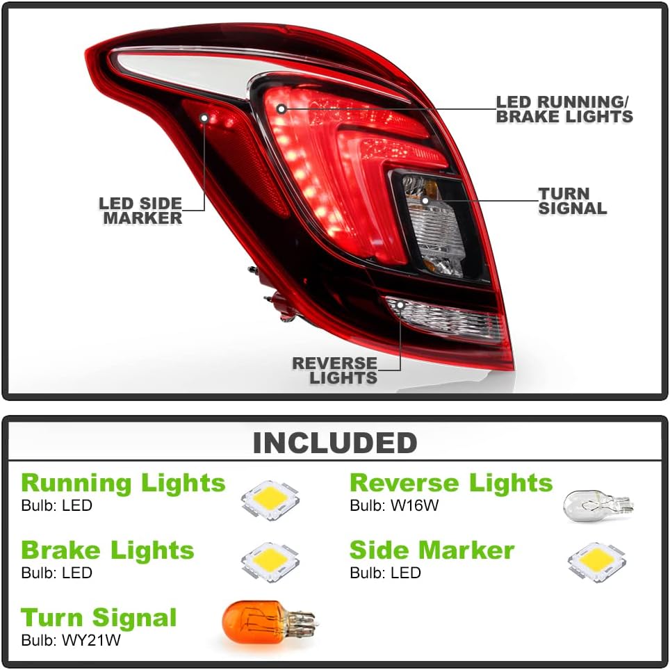 ACANII – Para 2017-2022 Buick Encore Rojo Claro OE Estilo de Fábrica LED Luz Trasera Lámpara de Freno Reemplazo Lado Izquierdo del Conductor