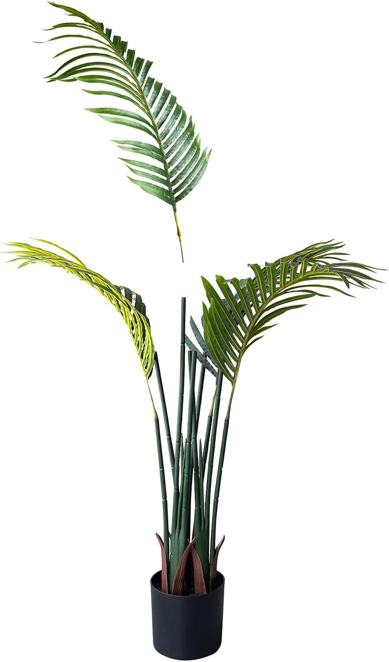 Palmera artificial, planta falsa de 4 pies de alto con maceta de plástico para decoración de oficina y hogar, planta artificial decorativa para