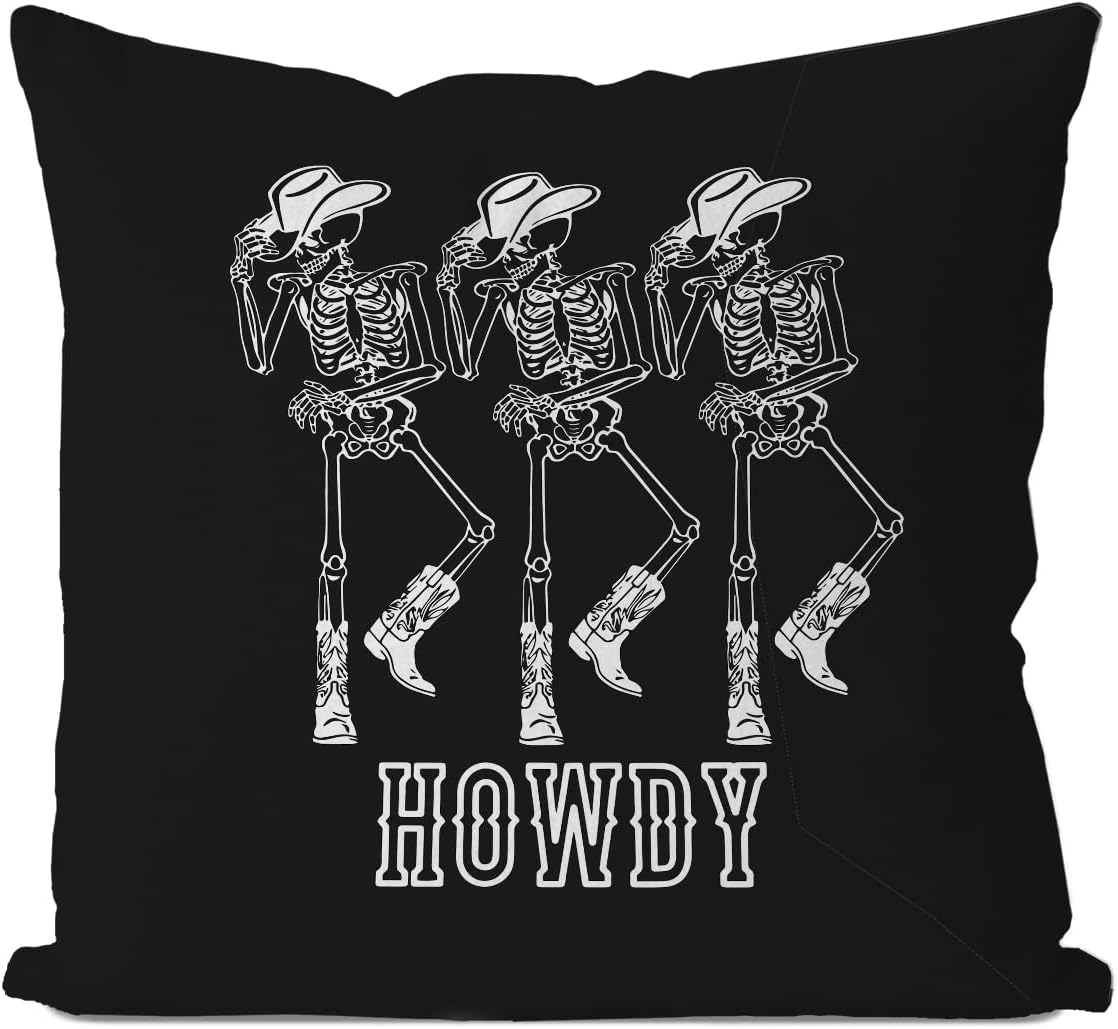 Funda de almohada retro de esqueleto Howdy de 18 x 18 pulgadas, funda de almohada de esqueleto bailarín vintage, decoración del hogar, funda de