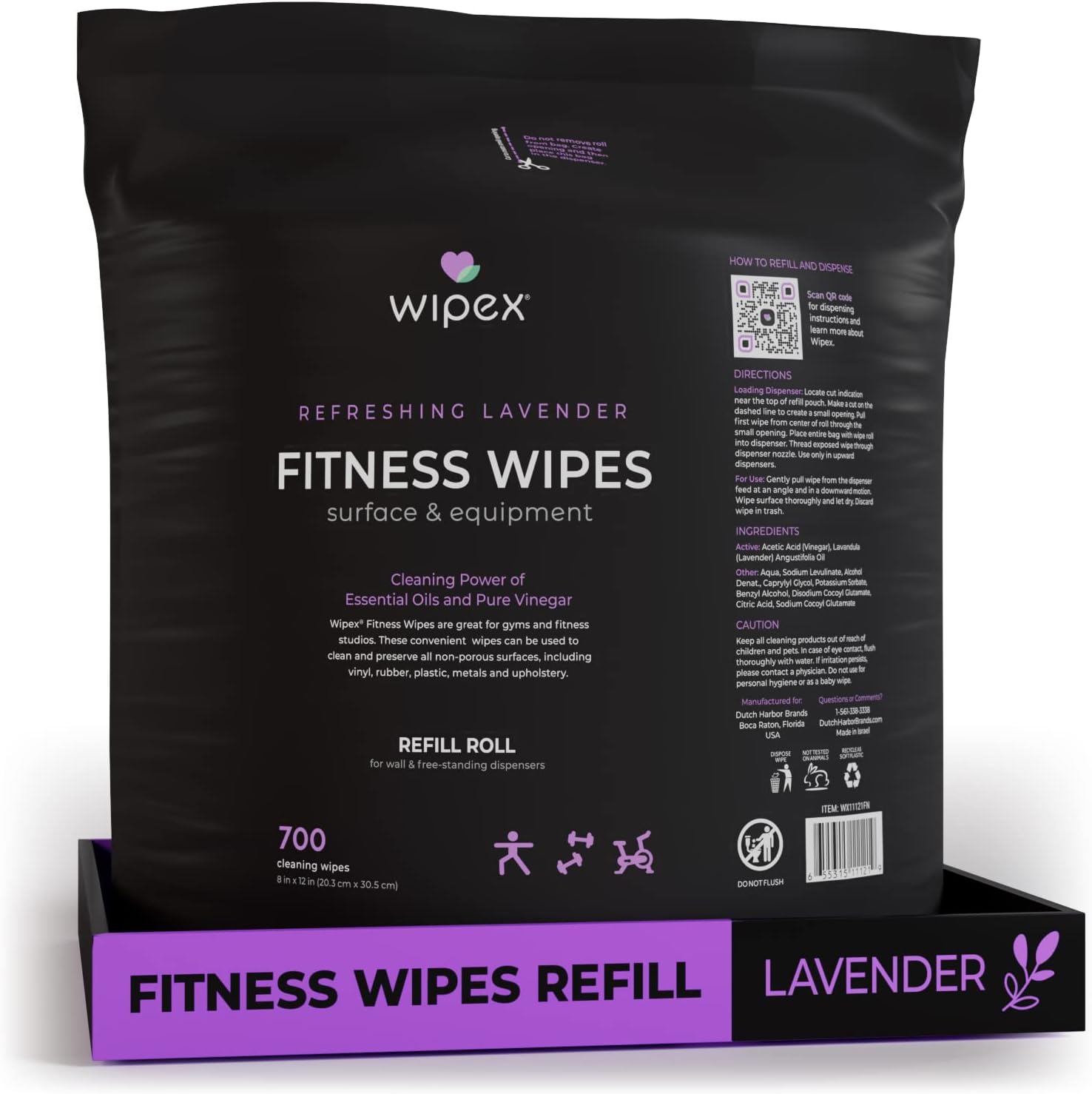 Wipex Toallitas de gimnasio, 700 unidades, toallitas grandes de 8 x 12 pulgadas con vinagre de limpieza y aceite esencial de lavanda refrescante