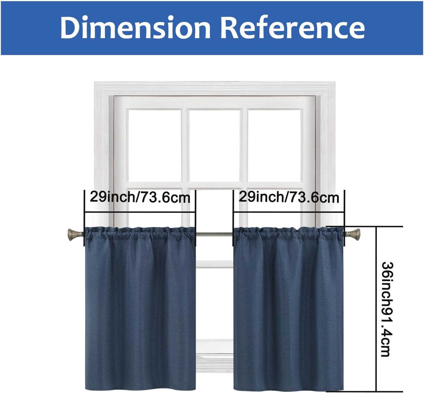 Home Queen Cortinas azules de cocina para ventana pequeña, cortinas de lino texturizado con bolsillo para barra, cortinas de café para sala de