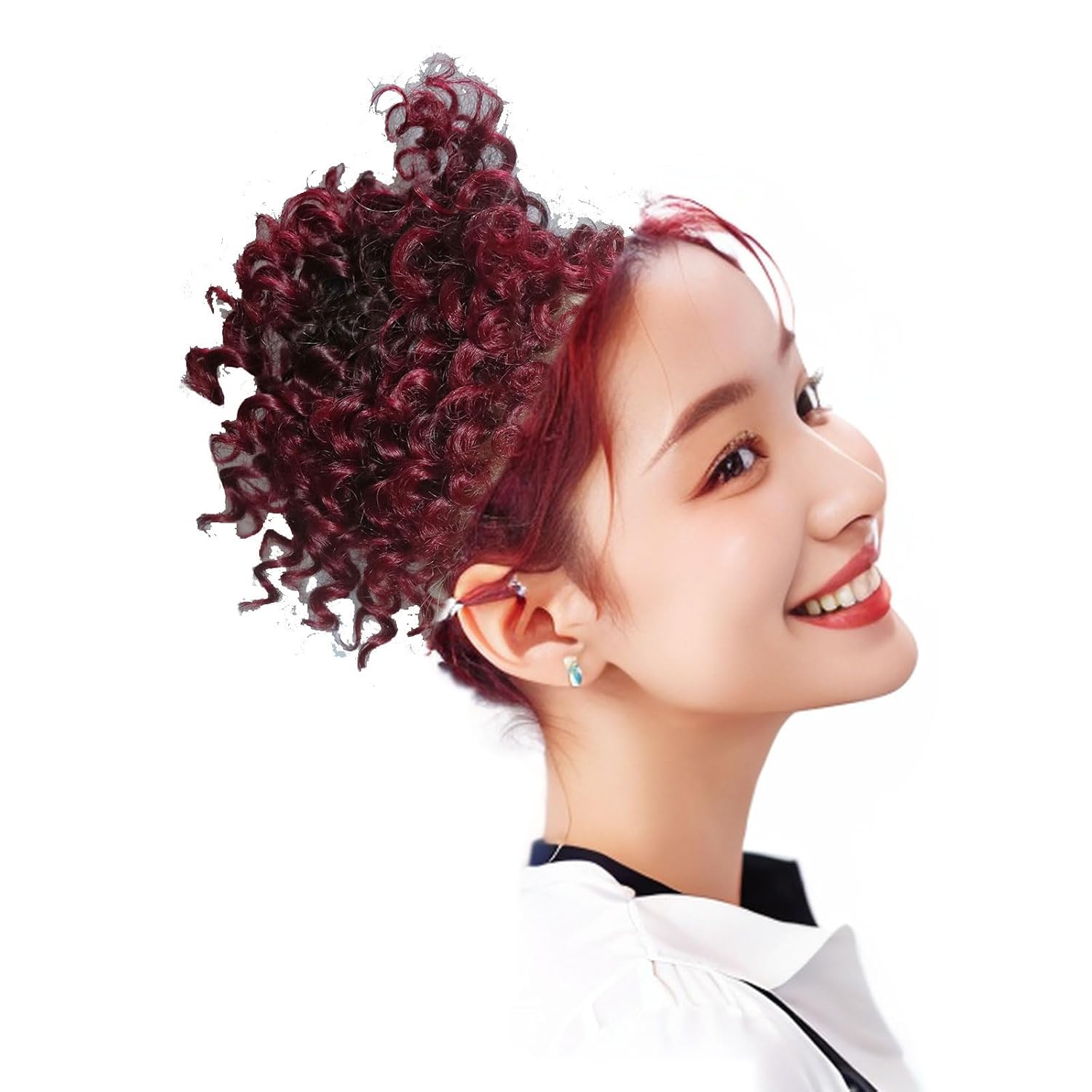 Extensiones de cabello sintético corto afro con cordón para cola de caballo con dos clips (1BBurg)