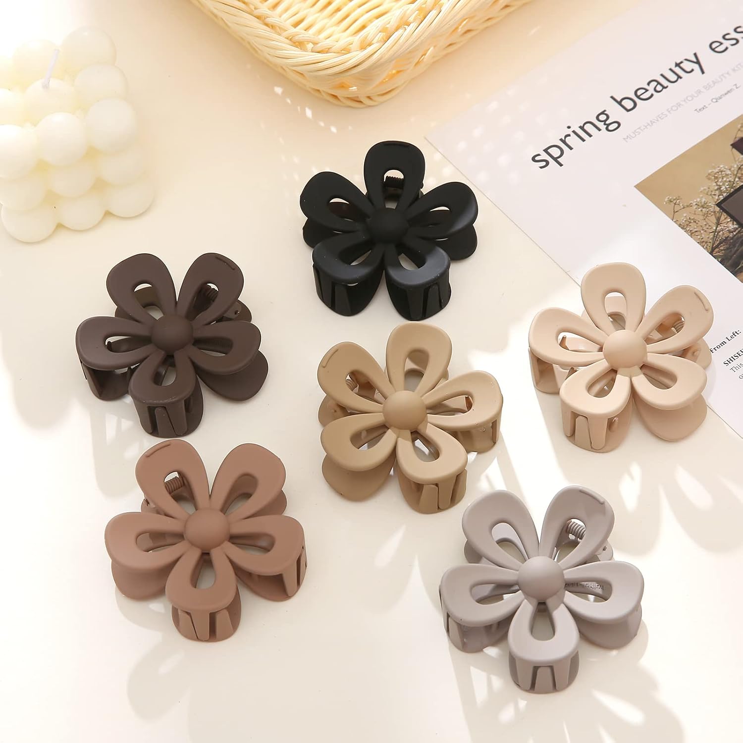 Pinzas de garra de flores para mujeres y niñas, bonitos clips de garra medianos para cabello grueso y delgado, clips de garra grandes mate de flores