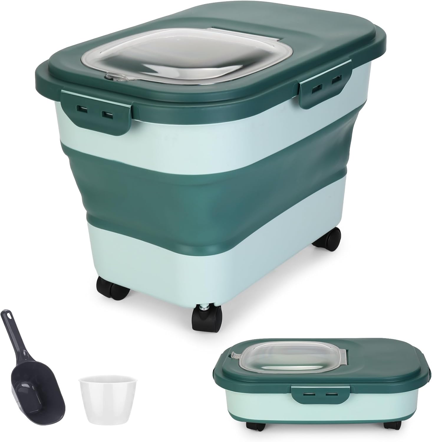 ShineMe Contenedores de almacenamiento de alimentos para mascotas de 20 libras, contenedor plegable de comida para perros con tapa hermética, taza