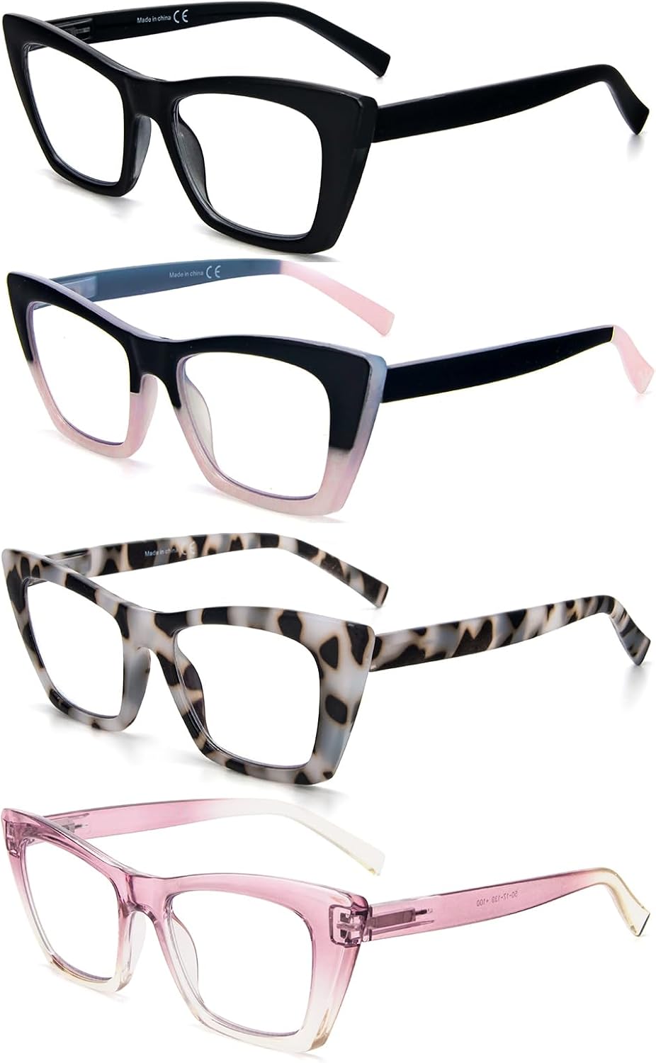 MMOWW Oversized Square Reading Glasses Fashion Cute Blue Light Blocking Computer Readers for Women 3 Pack