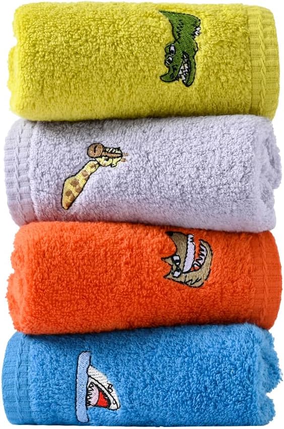 sense gnosis Toallas faciales 100% de algodón para niños, toallas de baño para baño, toallas bordadas de animales para niños y paños de bebé, 10 x