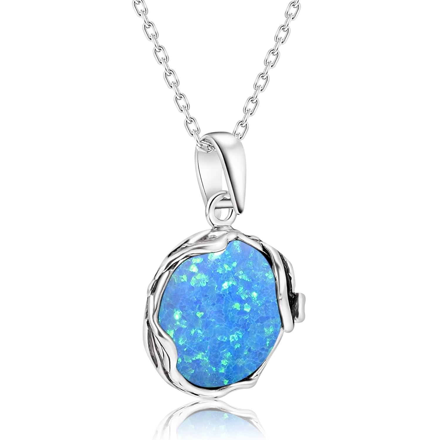 925 Sterling Silver Blue Opal Large Pendant Libra Natural October Birthstone Round Pendant Antique Jewelry For Women  Handmade Vintage Style Fire