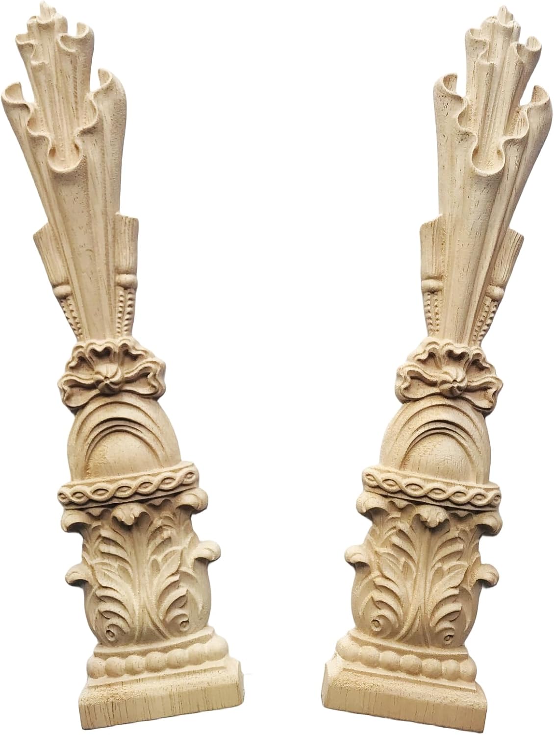 2 calcomanías largas sin pintar talladas en madera onlays apliques de madera tallada para ventana, cama, puerta, pared, muebles, chimenea (11.81 x