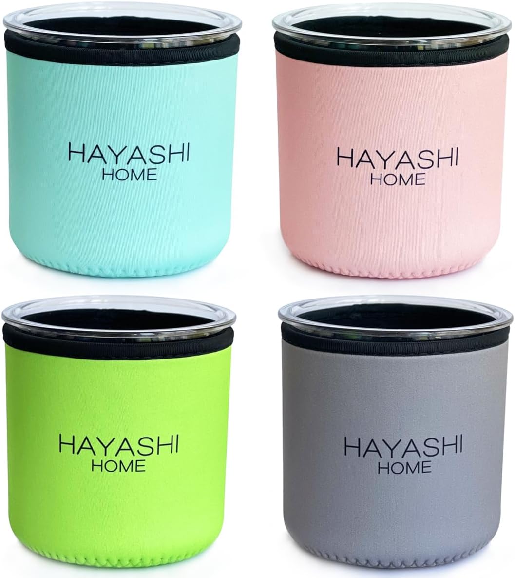 Paquete de 4 fundas de neopreno para helados compatibles con contenedores Ninja Creami Pints NC299, NC300, NC301 – HAYASHI home
