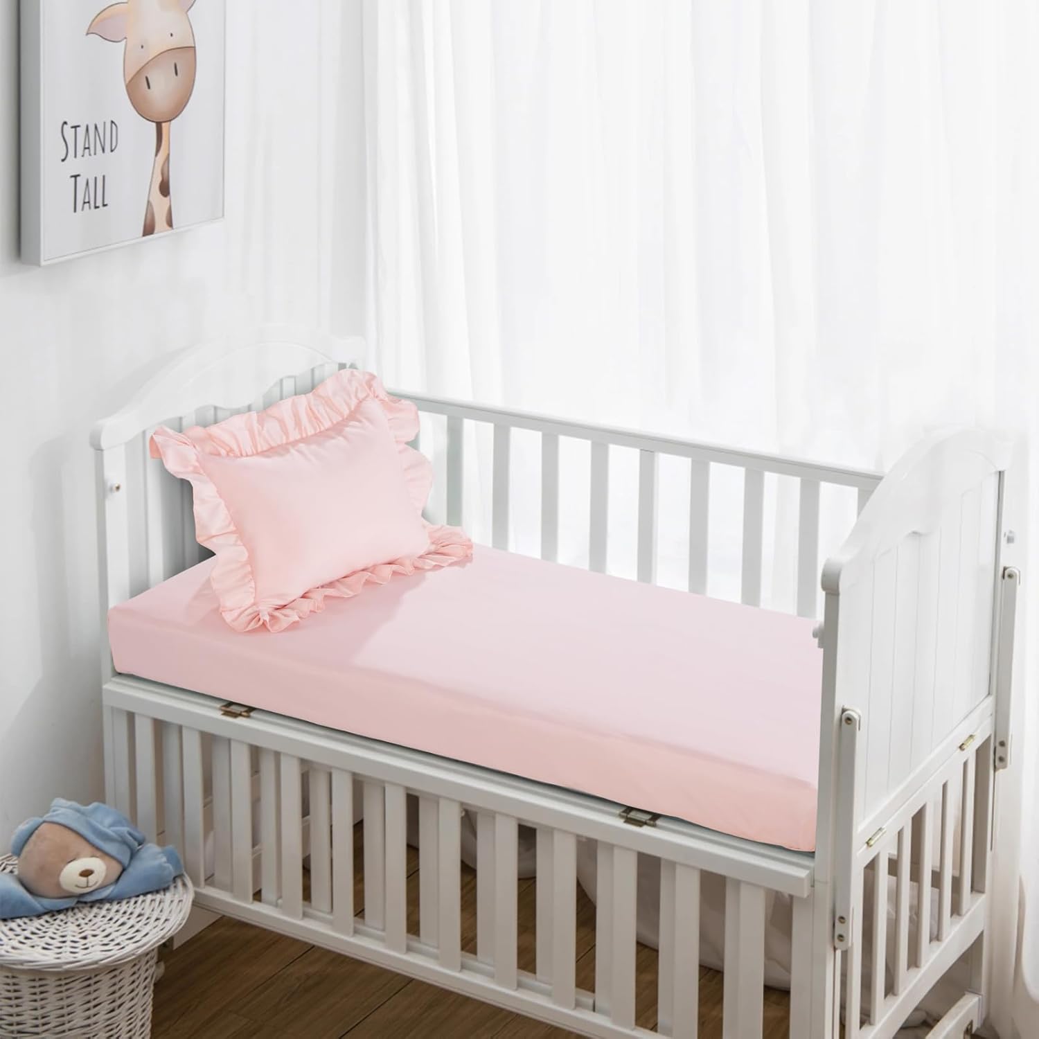 HOMBYS Juego de ropa de cama de 3 piezas para cuna, color rosa princesa, ultra suave, con volantes, para todas las estaciones
