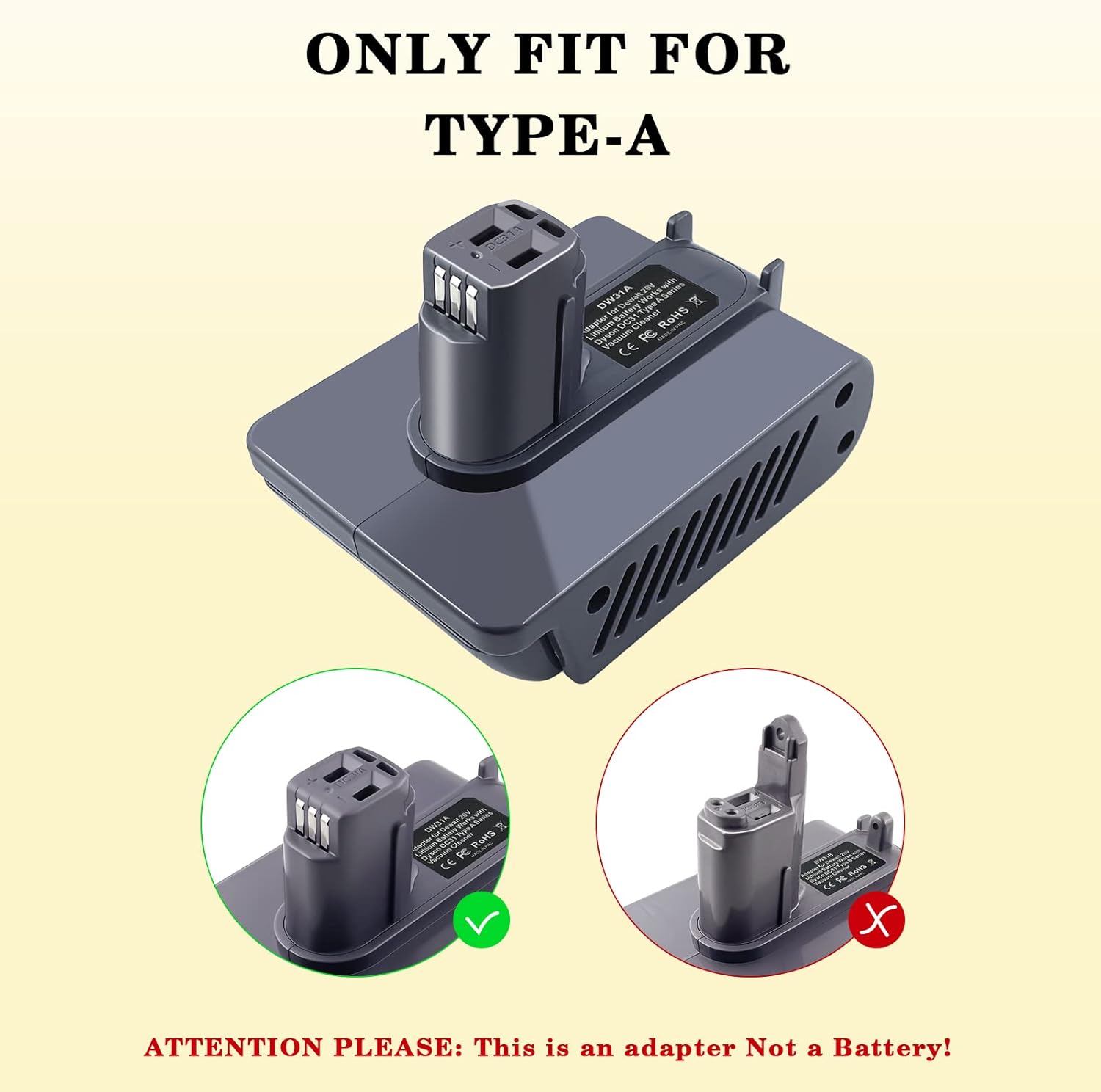 Adaptador de batería DW31A para aspiradora Dyson tipo A DC31 DC35 DC34 DC45, adaptador de conversión para batería de litio Dewalt de 20 V a batería