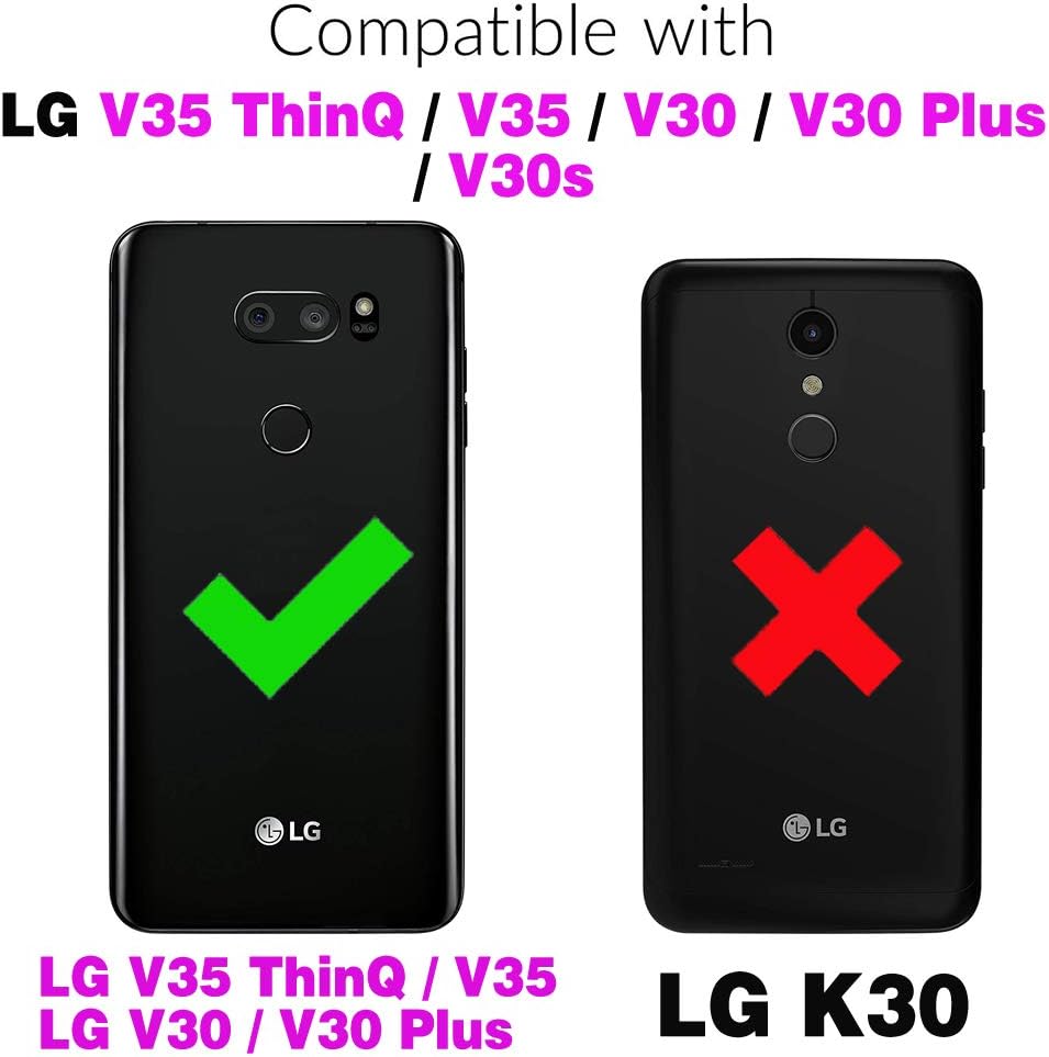 Asuwish Funda de teléfono para LG V35 ThinQ V30 Plus Funda para billetera y protector de pantalla con cremallera Soporte para tarjeta de crédito