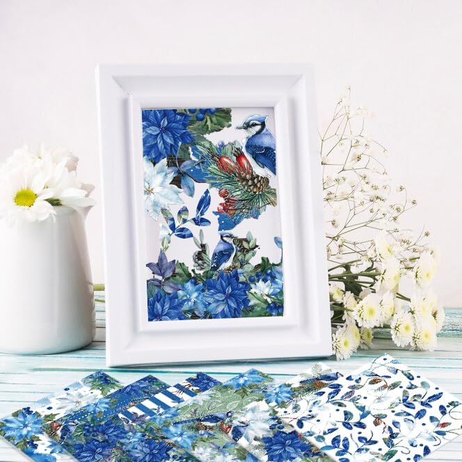 GLKTOPO Papel de recortes de Pascua de Navidad de 12 pulgadas, 24 hojas de Navidad de doble cara azul y rojo con patrón de flores de acuarela para