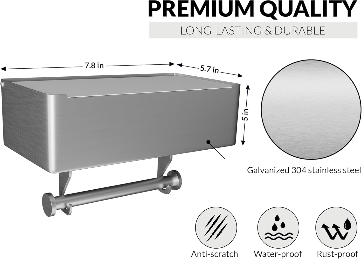 KYGUY – Soporte de papel higiénico de acero inoxidable – Moderno portarrollos – Dispensador de papel higiénico de montaje en pared – Soporte TP para