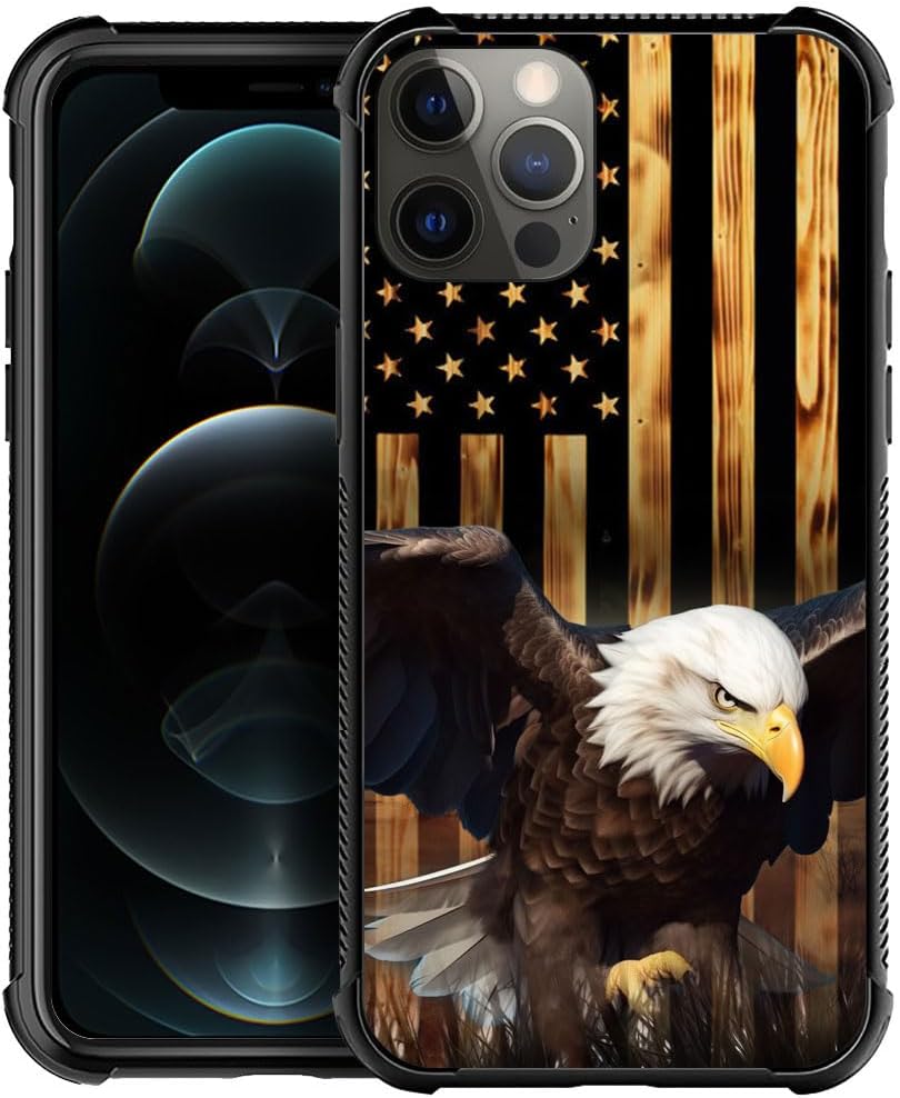 TnXee Funda compatible con iPhone 11 Pro Max, funda de grano de madera con bandera estadounidense de águila calva para iPhone 11 Pro Max, fundas