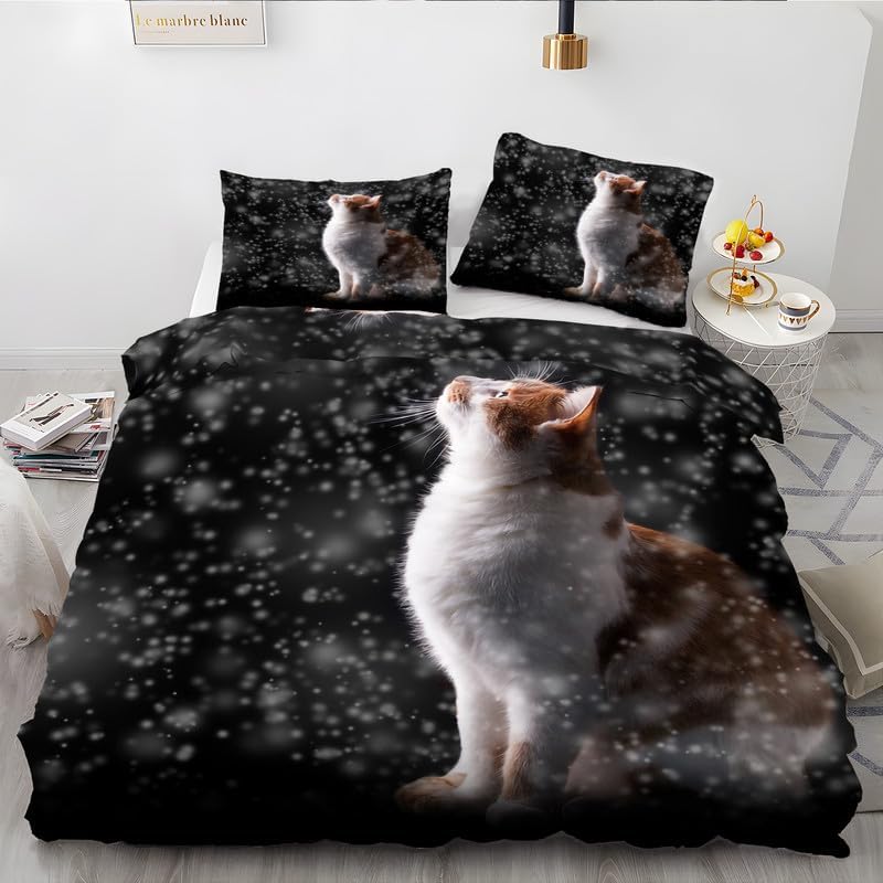 Black Orange Cat Duvet Cover Full Animal Print Bedding Sets Full Soft Microfiber Comforter Cover and 2 Pillow Shams 20″X26″, Bed Set Duvet Covers