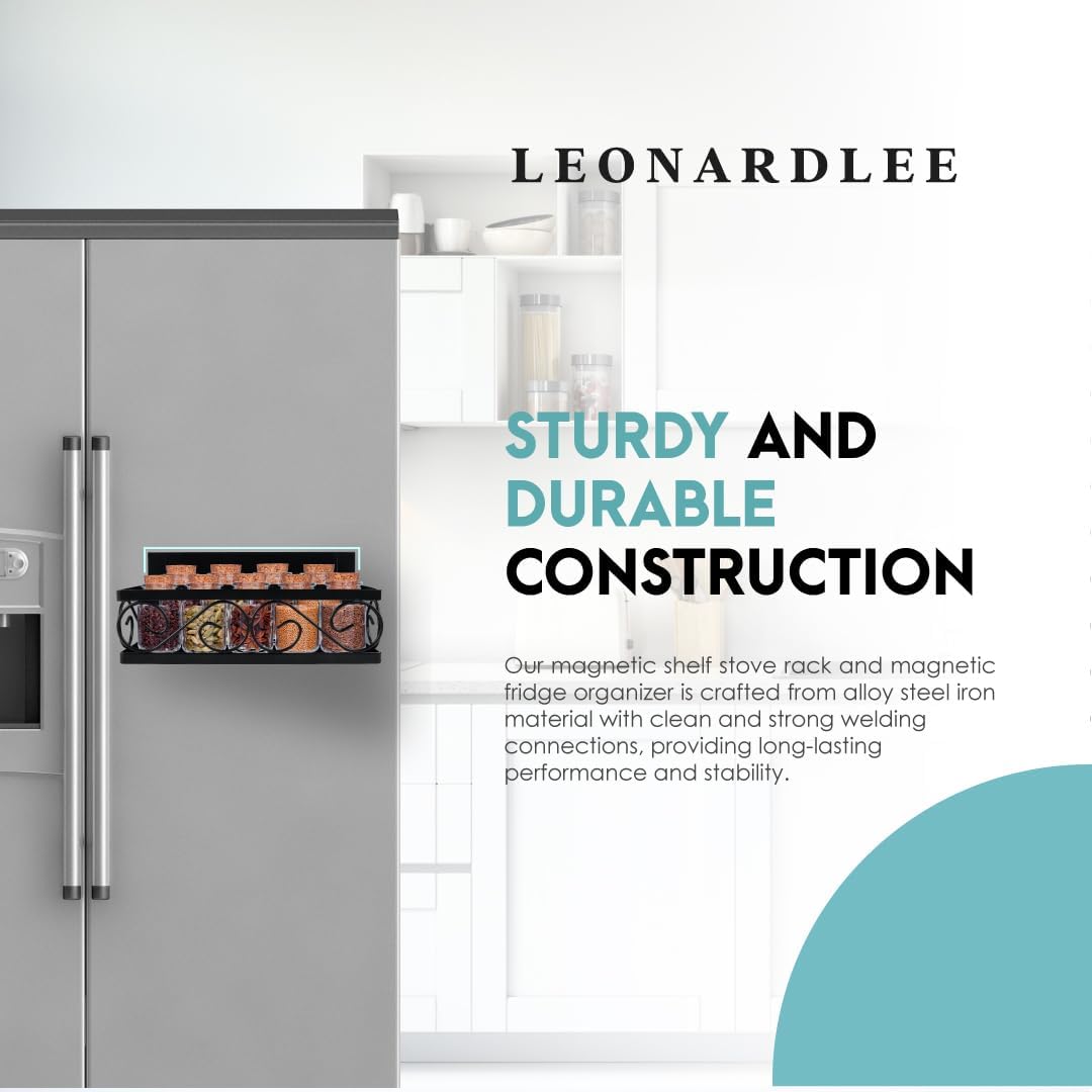LEONARDLEE Estante magnético para especias para refrigerador, 2 piezas. Nuevo diseño de remolino, imán más fuerte, cuatro ganchos extraíbles para